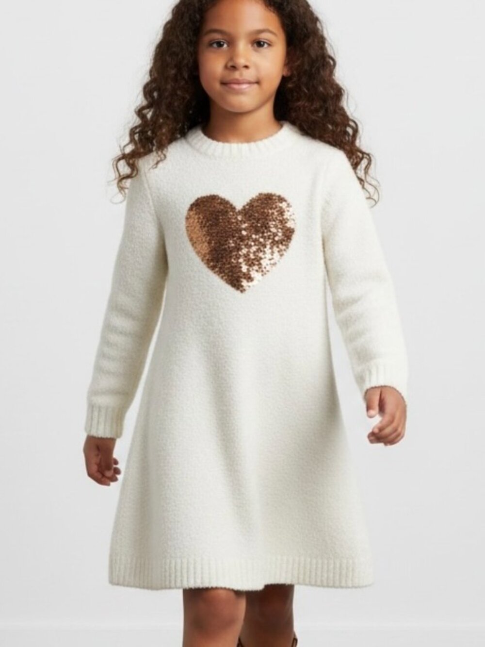 NEW Say What Girl’s Dress XL (16) White Velour Knit Sequin Heart NWT